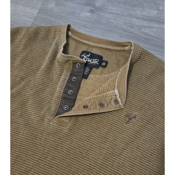 Dick Idol Waffle Knit Henley Shirt Mens XL Brown Long Sleeve Snap Button - Picture 5 of 10